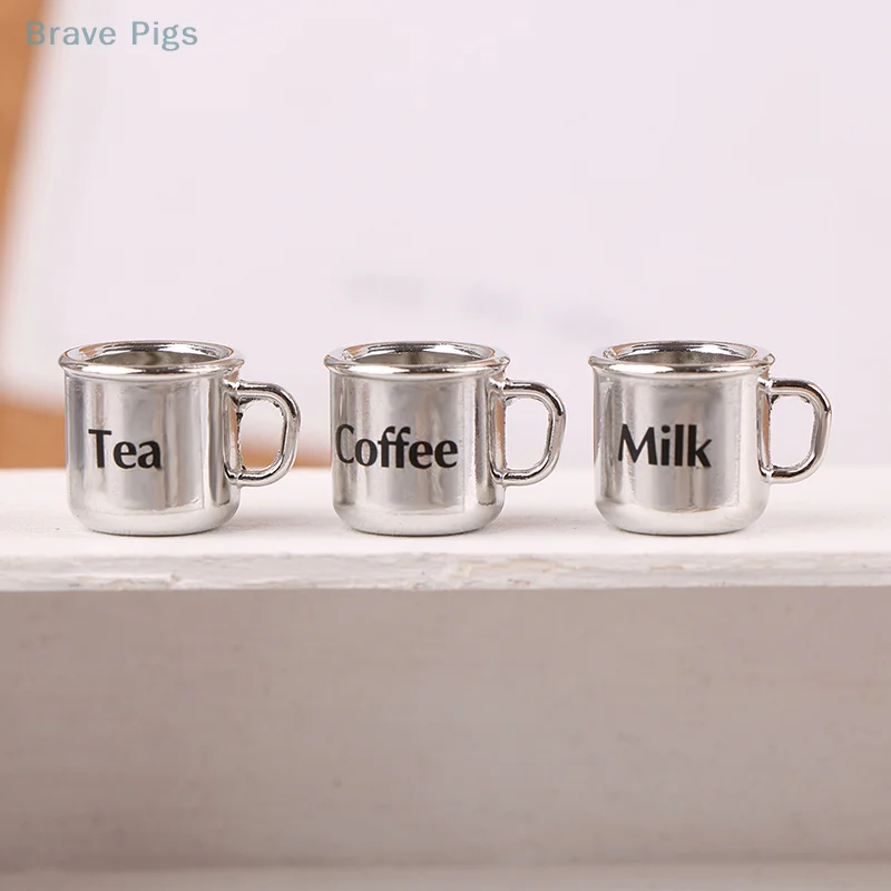 1/12 Dollhouse Mini Metal Coffee Tea Cup Model Dollhouse Kitchen Accessories Dolls House Decoration Toys