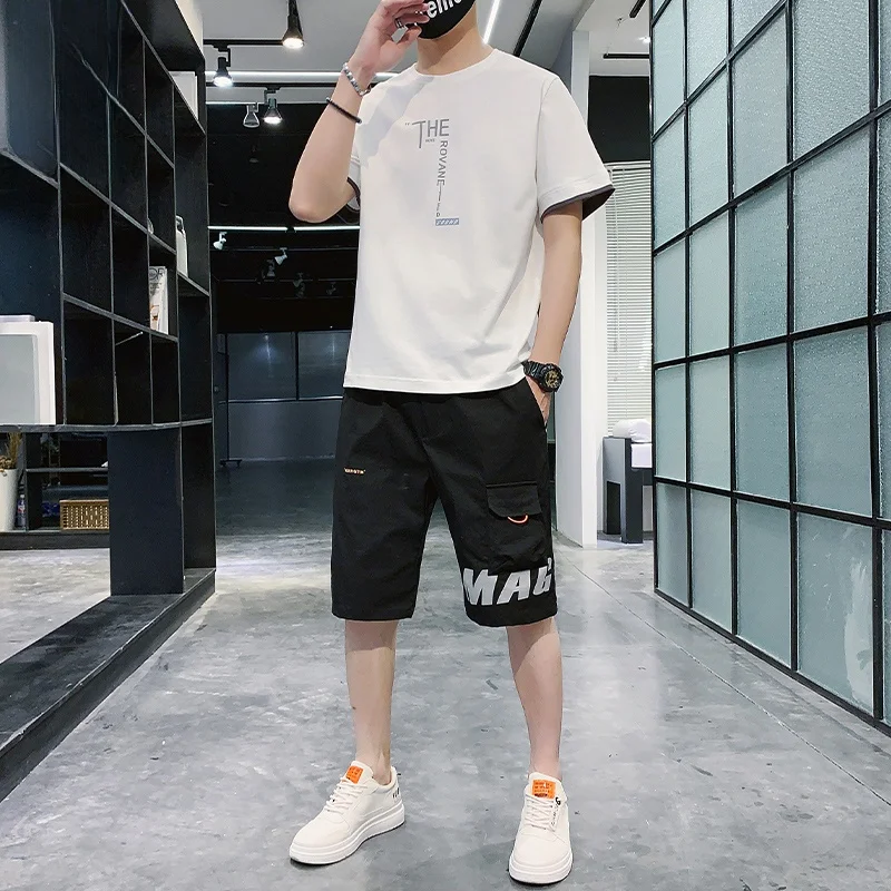 

Повседневный спортивный комплект для мужчин: новая модная коллекция Haome, летняя одежда, 100% хлопок, молодежная футболка