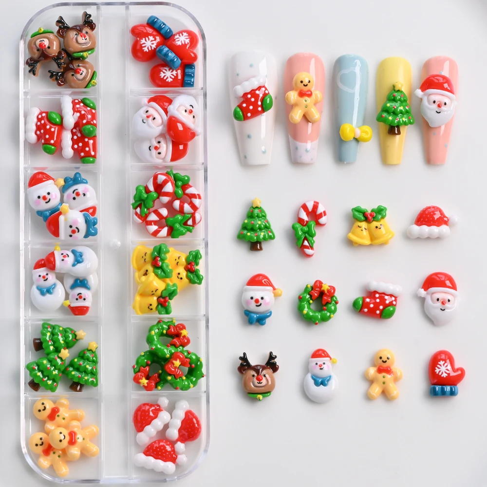 36 stks/doos 3D Kerst Nagel Charmes Kerstman Krans Elanden Sneeuwpop Gingerbread Man Nail Art Decoraties DIY Kerst Nagels Levert 1