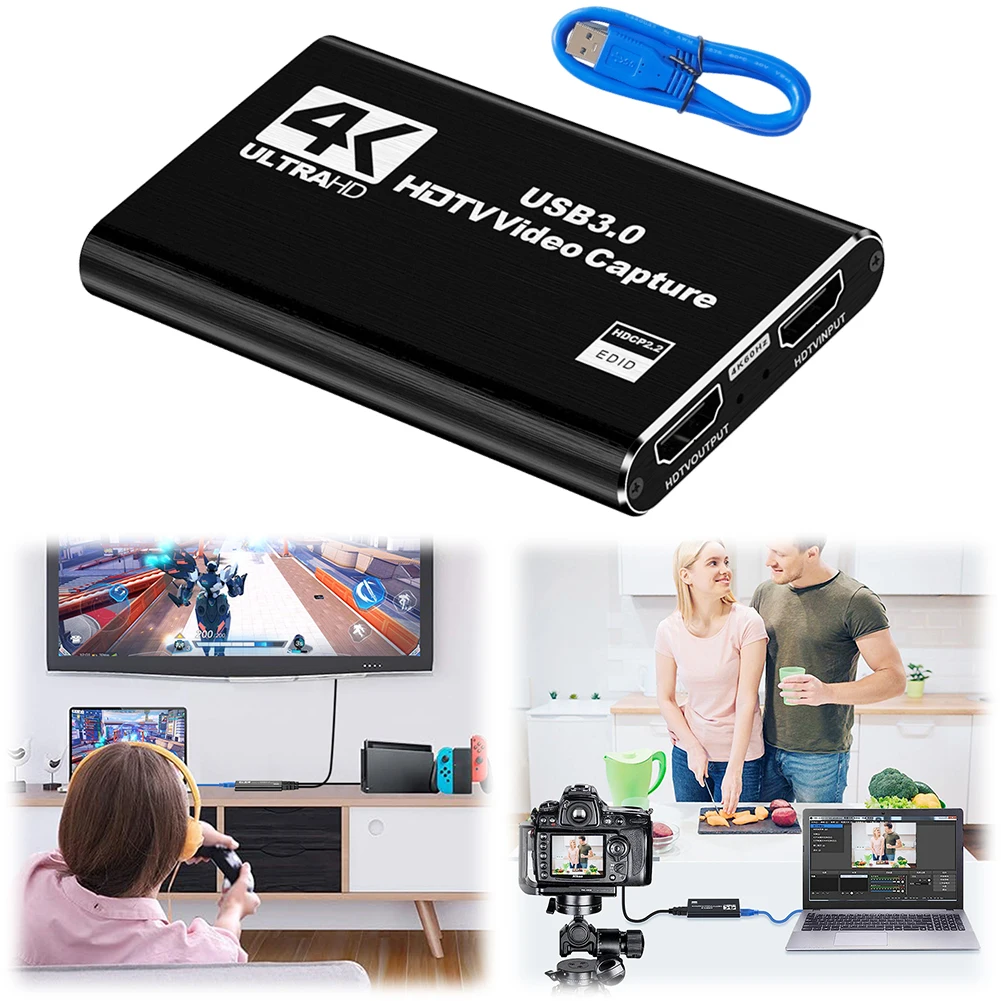 USB 3.0 4K HDMI-Compatible Capture Card 1080P 60FPS Game Capture Card Gaming Capture Card for Streaming Works for PS4/Camera/PC