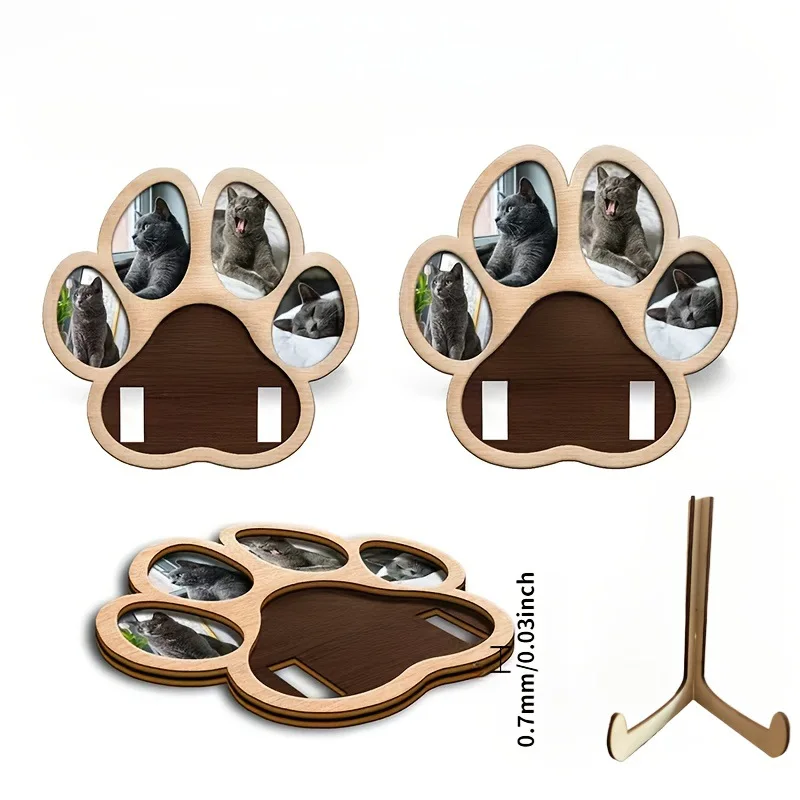 G23 Paw Shaped Wooden Pet Memorial Photo Frame Holds Dog Cat Photos Multipicture Portable Bedroom Car for Loss Memorials Gift