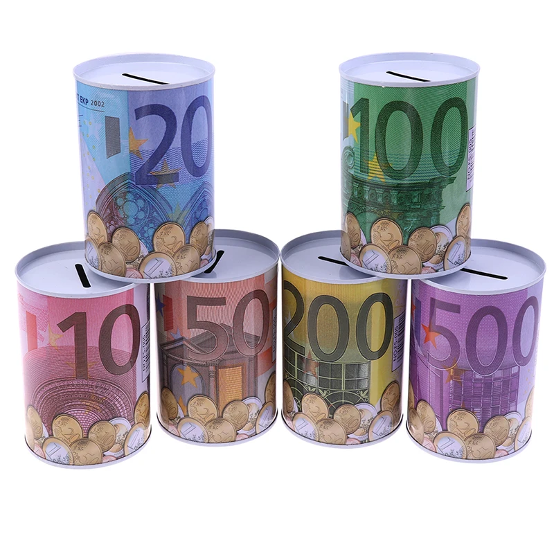 【Random 1PC Euro Dollar Money Box Safe Cylinder Piggy Bank Banks For Coins Deposit Boxes】