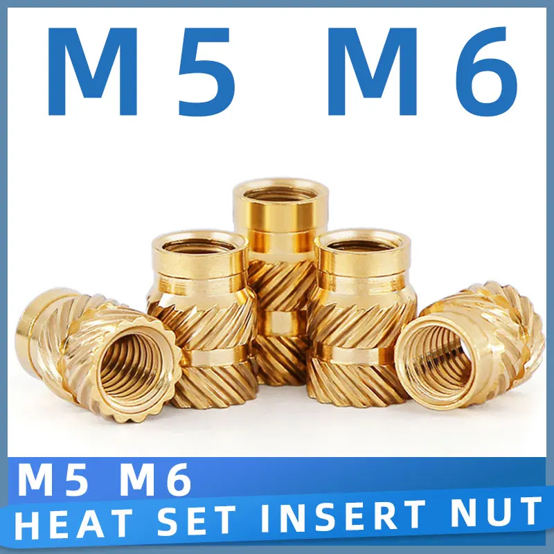 20-50pcs M5 M6 Insert Nut for 3D Printing Heat Threaded Knurled Brass Inserts for Plastic Hot Melt Injection Molding Copper Nut