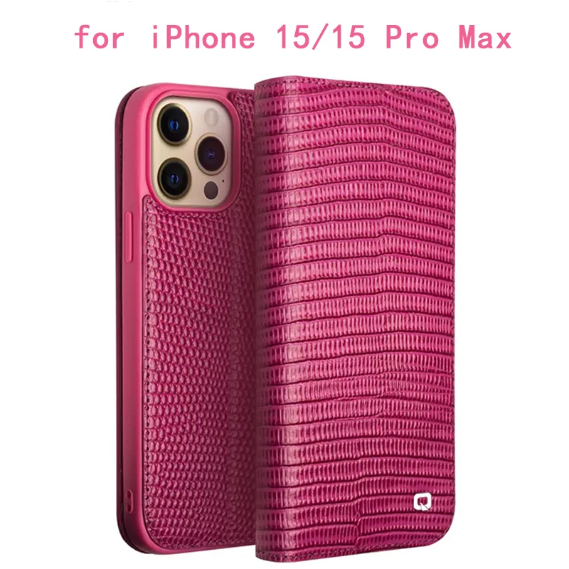 

Original Genuine Leather Case for iPhone 15 Pro Max Cover Pink Crocodile Phone Carcasa for iPhone 14 Pro Max iphone13 Funda Skin