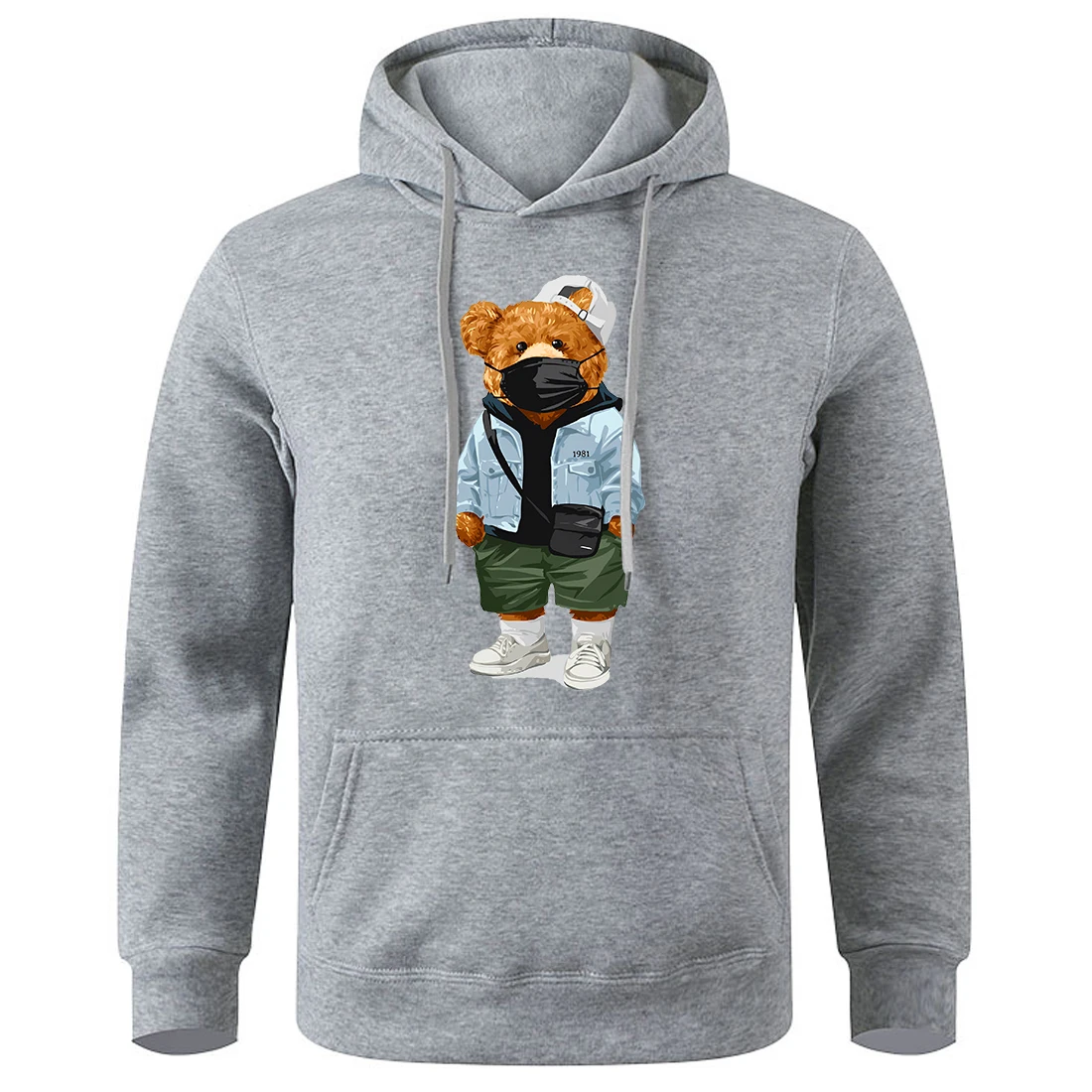 The Trendy Boy Bear Wearing A Mask Printing Hoodies Men Fleece Breathable Hoody Classic Retro Tracksuit Novelty Fashion Hooded