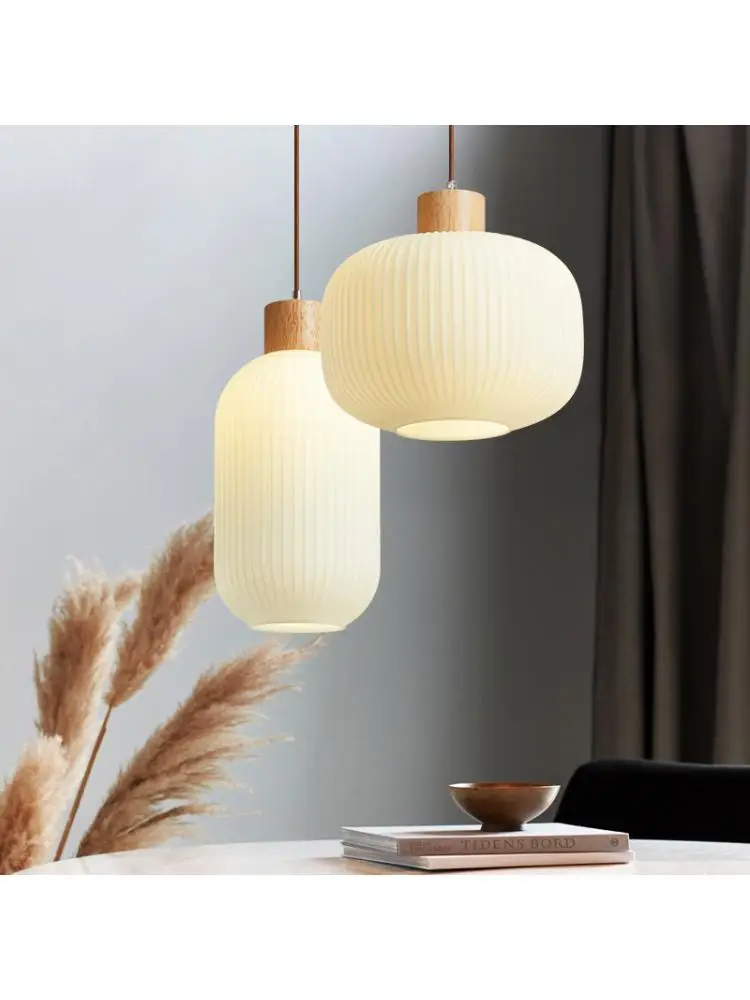 

White Glass Pendant Lights Nordic Restaurant Wood Hanging Lighting Dining Kitchen Living Bedroom Home Decor Lighting Fixture