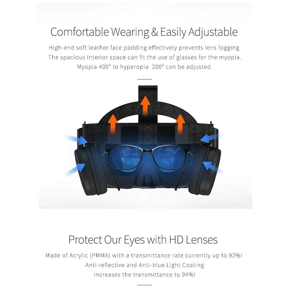 BOBOVR Z6 업그레이드 3D 안경 VR 헤드셋, 구글 카드보드 가상 현실 안경, 스마트폰용 무선 VR 헬멧