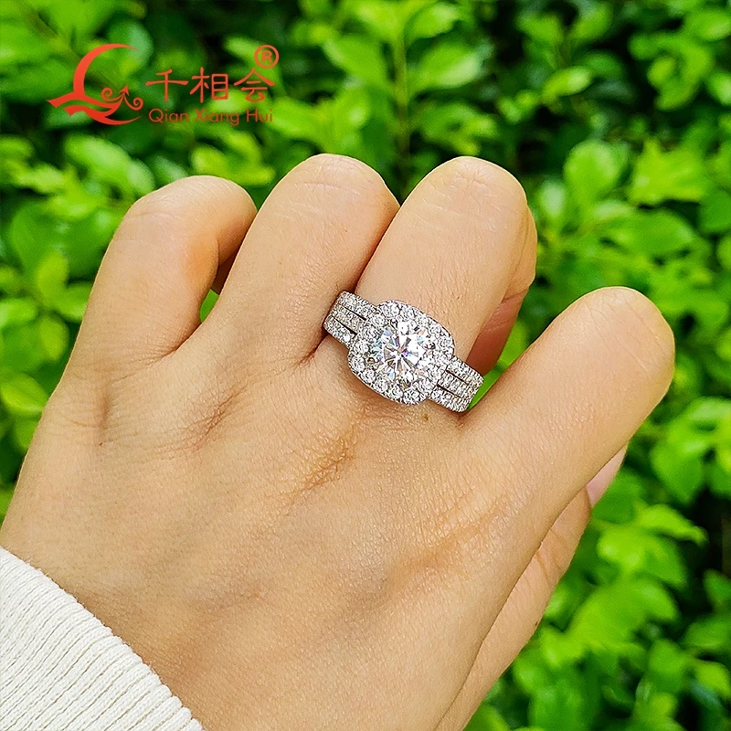 Imagem -03 - Moissanite Anel Almofada para Homens e Mulheres Linhas Meia Banda 925 Prata Hip Hop Diamantes Jóias Masculinas 2ct mm