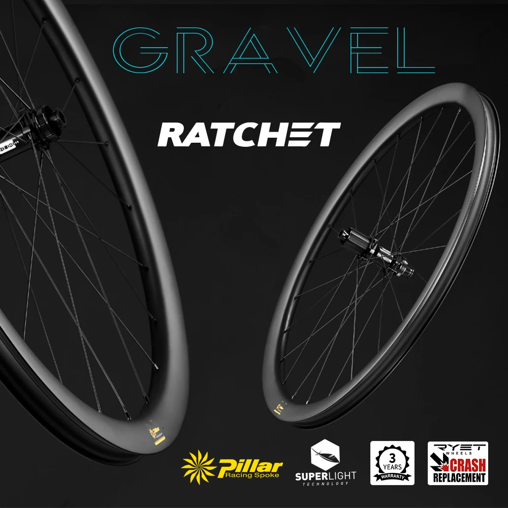 2024 RYET GRAVELCarbon Wheelsets Ratchet Hub Tubeless Ready Disc Brake Bike Wheels Center-Lock Bicycle Rimset Cycling Accessory