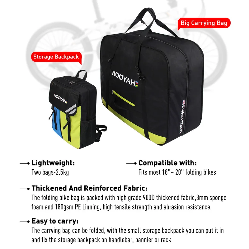 NOOYAH 18-20 Inch Folding Bike Bag Portable Bicycle Travel Case Cycling Rainproof Lightweight Carry Bag Bicycle Accessories