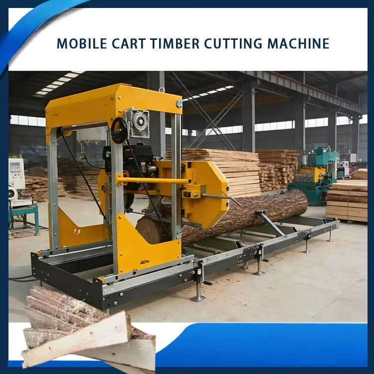 Heavy-Duty Horizontal Band Saw Semi-Auto Woodworking Saw with Mobile Cart Timber Ripping Machine