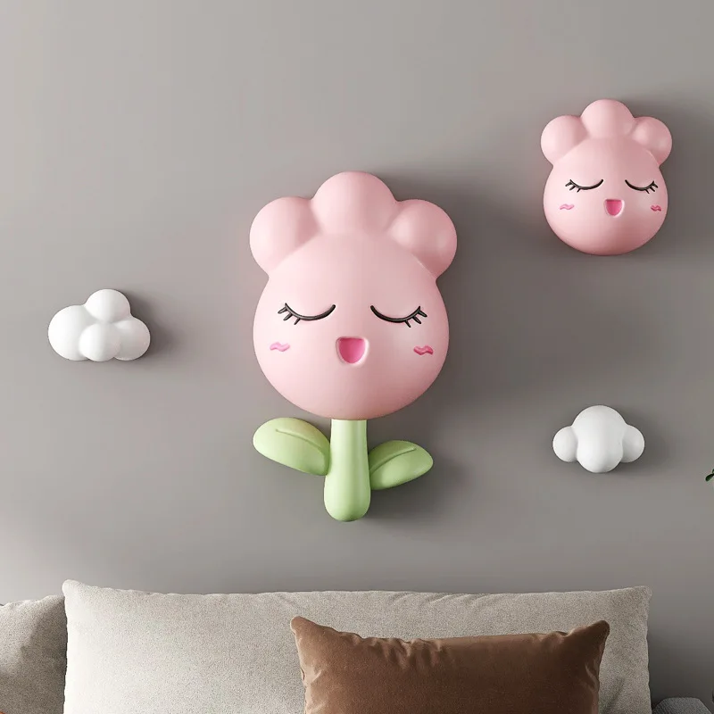 Modern Cute Cartoon 3D Tulip Resin Wall Ornaments Home Porch Background Hanging Crafts Cafe Store Club Sticker Decor