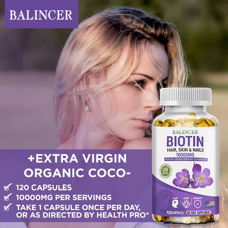 Balincer Biotin Capsules - Energy Eye Skin Hair Nail Health Supplement - (120 Vegetarian Capsules)