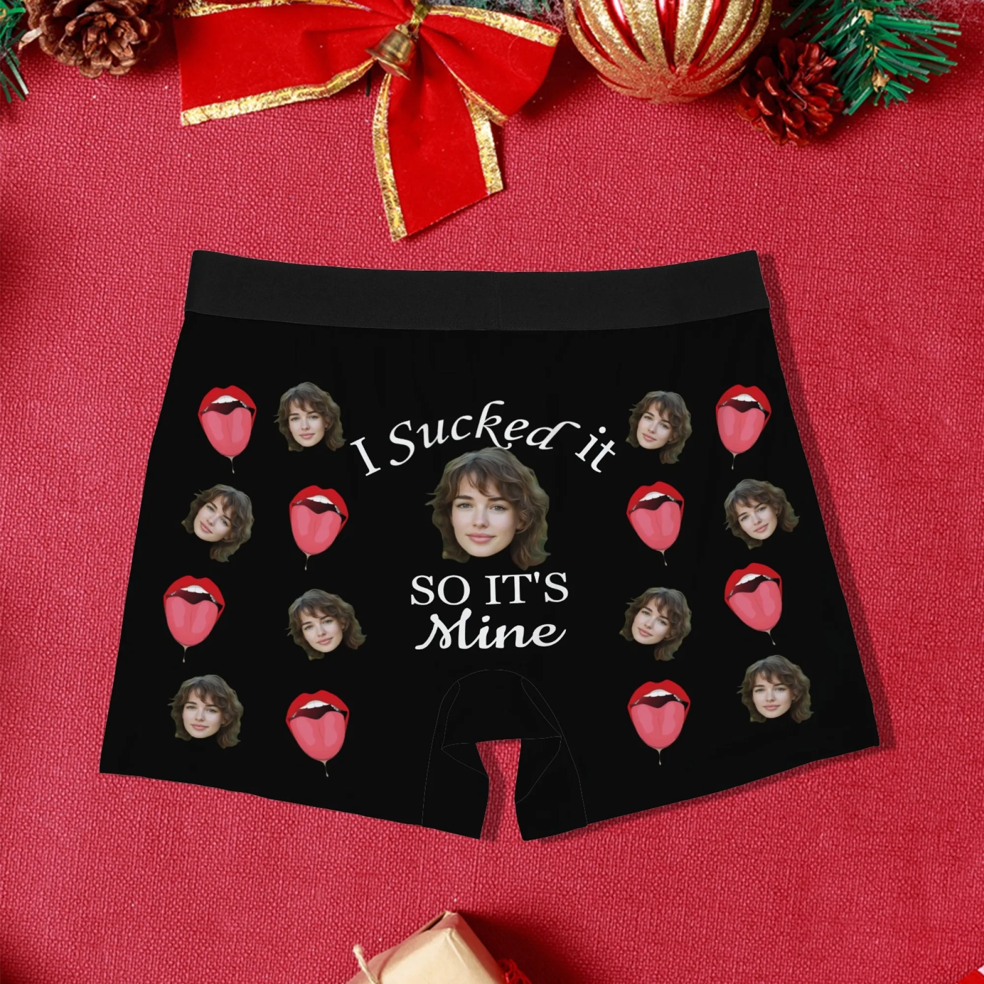 Sexy Liefde Cadeau Aangepaste Gezicht Mannen Boxer Briefs Roze Tong Print Romantisch Geluk Valentijnsdag Huwelijksverjaardag Gift
