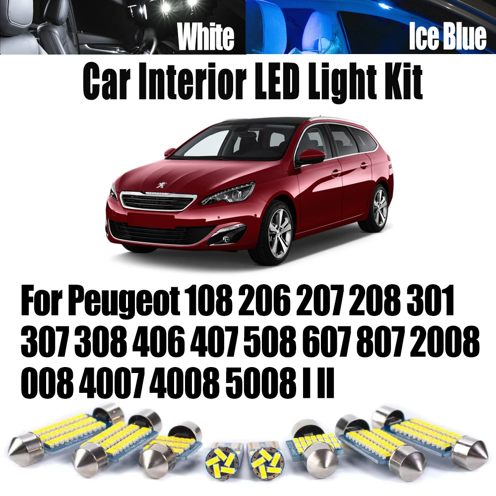 Car LED Interior Reading Map Light Kit For Peugeot 108 206 207 208 301 307 308 406 407 508 607 807 2008 3008 4007 4008 5008 I II