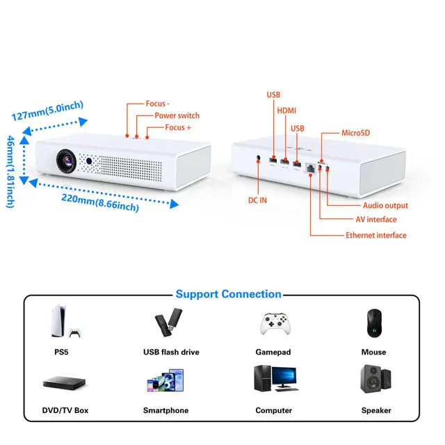 Factory Supply Android Smart DLP Mini Projector Built-in Battery Dual Band WiFi Bluetooth Portable Video Beamer Private Label