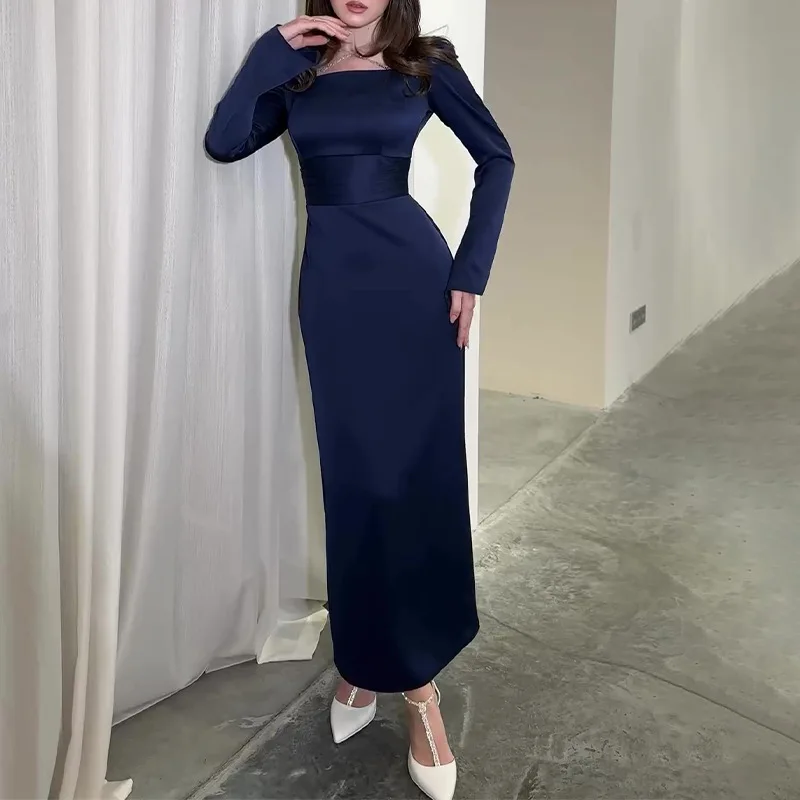 Sexy Solid Color Bodycon Evening Dress Elegant Long Sleeved High Waisted Dress for Women Square Neck Casual Lady Office Clothing