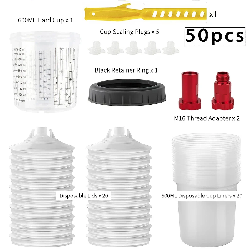 50pcs Disposable Paint Mixing Cups Kit- 20.29oz/600ML, Featuring A Replaceable Cup System for No Cleaning Required
