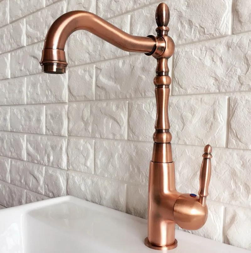 

Antique Red Copper Single Handle Hole Wash Basin Faucet Deck Mounted Swivel Spout Kitchen And Bathroom Sink Mixer Tap 2nf420