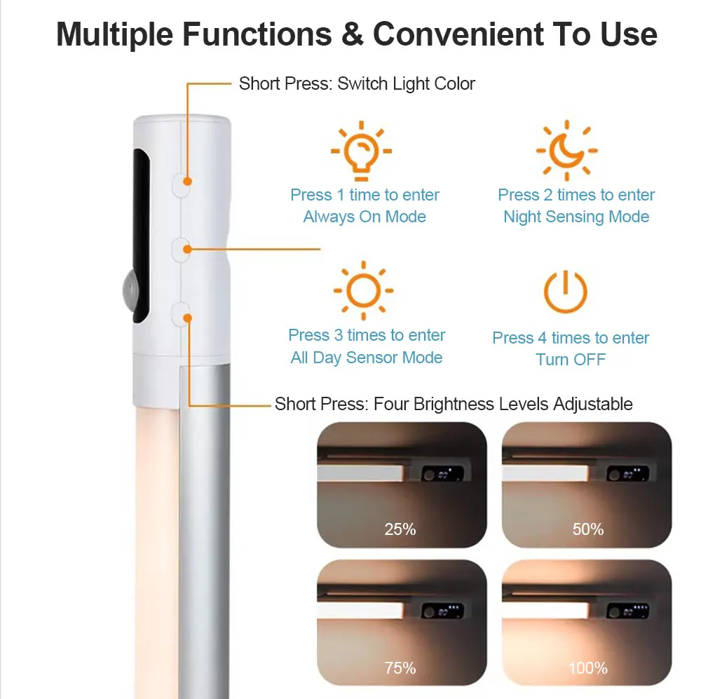 LED Digital Display Motion Sensor Night Light Type C Rechargeable Closet Light Magnetic Sensor Lamp For Cabinet Kitchen Lighting