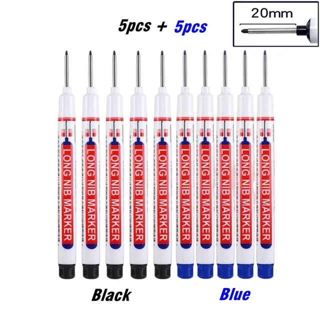 10 stks/set Multifunctionele 20mm Diep Gat Lange Nib Hoofd Marker Voor Metalen Perforeren Pen Waterdichte Badkamer Houtbewerking decor Tool - afbeelding 1