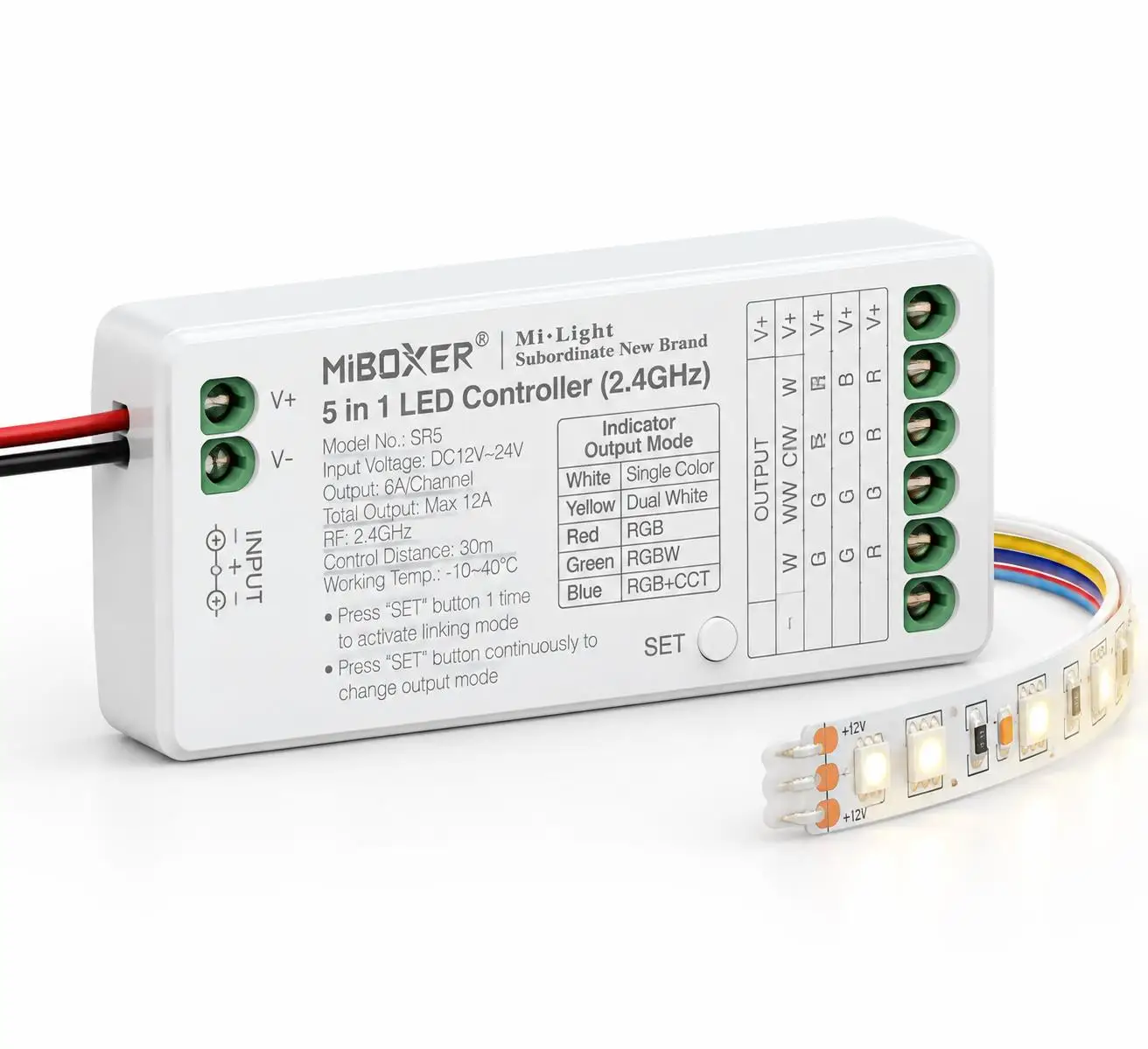 MiBoxer DC12-24V 2.4GHzRF SR5 K6 FUT087 S2W+ 5In1 Single/Dual white RGB RGBW RGB+CCT COB smart Led Strip Light Dimmer Controller