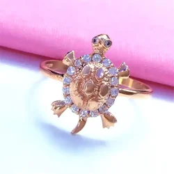 Classic Chinese Style Shiny Cute Turtle Shaped Rings for Women Rose Golden Inlaid Crystal Ring Exquisite Design Jewelry