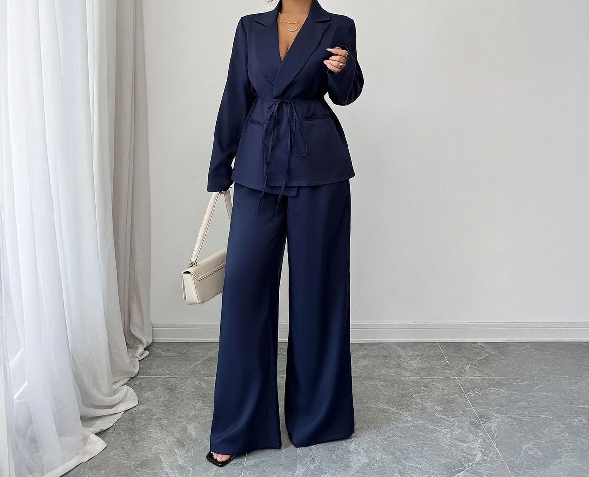 طقم بدلة كاجوال بنمط مستقيم الساق مكون من قطعتين للملابس النسائية لخريف وشتاء 2025 #4