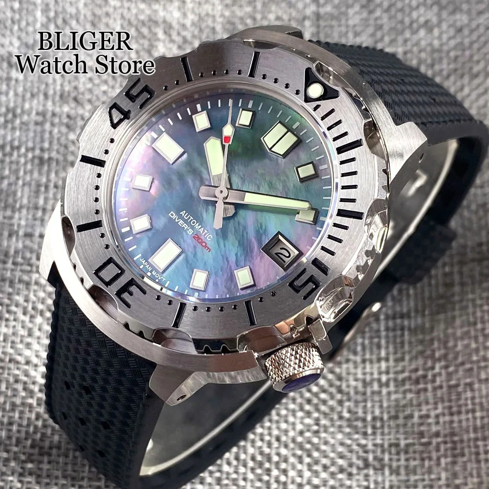 

20ATM Tandorio 42mm AR Sapphire Grass NH35A Monster Diving Automatic Watch For Men 3.8 o'clock Date Luminous Rubber Strap