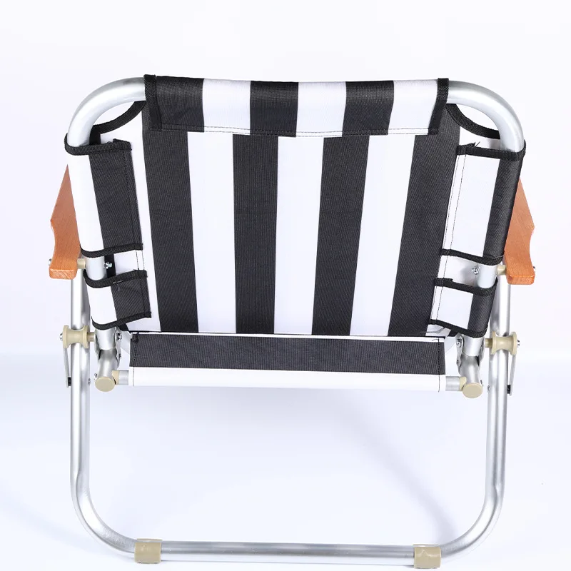 Black and white striped short folding chair Outdoor folding chair Camping Portable backrest Leisure lazy chair