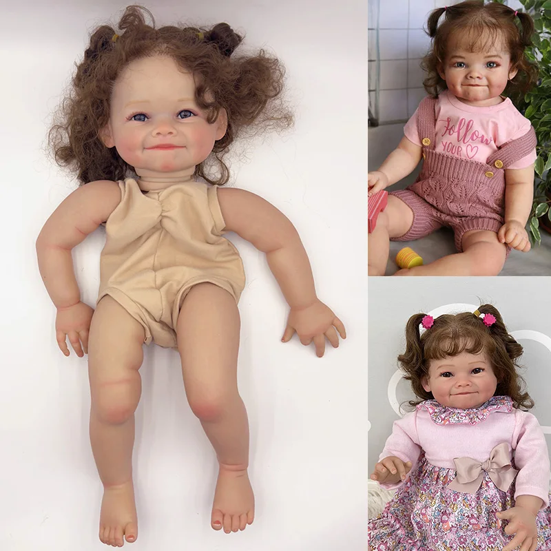 60cm 24inch Raya Lifelike Unfinished Reborn Doll kit painted Doll kit Doll parts with Curly Brown hair