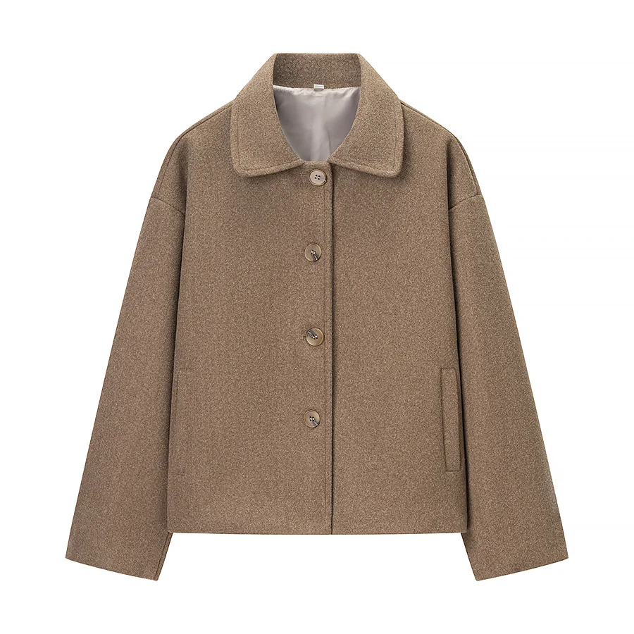 

DiYiG женское пальто 2025, зимнее новое модное простое шерстяное пальто с лацканами, шикарное пальто на пуговицах с длинными рукавами, верхняя одежда Mujer