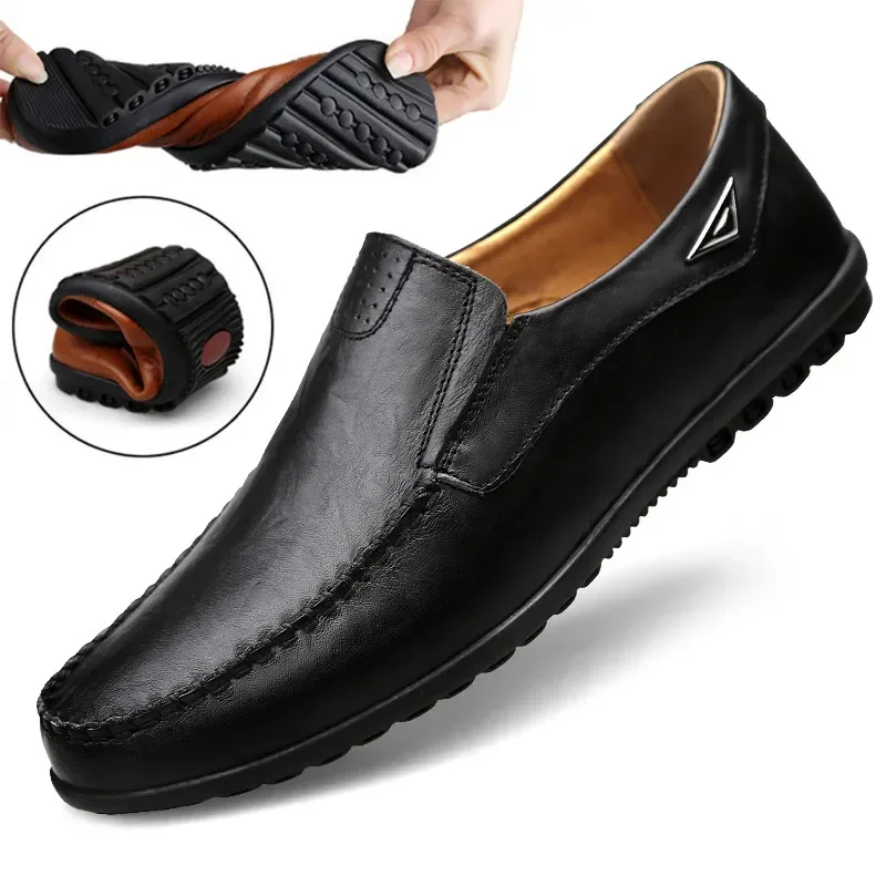 

Genuine Leather Men Casual Shoes Luxury Brand 2021 Mens Loafers Moccasins Breathable Slip on Black Driving Shoes Plus Size 37-47