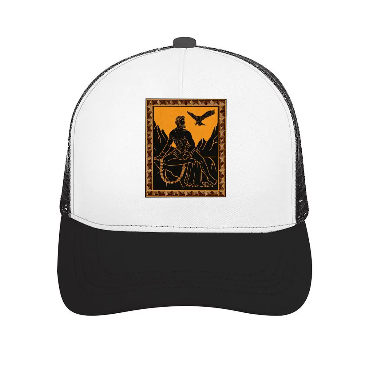 Prometheus Greek Mythology Eagle Chains Ancient Greek Meander Border Mesh Baseball Cap Casual Hat Outdoor