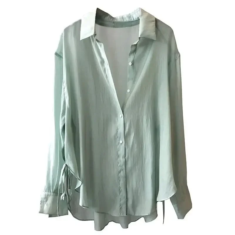 Cardigan con protezione solare in seta di ghiaccio Estate Nuovo top in chiffon versatile sottile allentato Protezione UV Camicia da donna a maniche lunghe in tinta unita