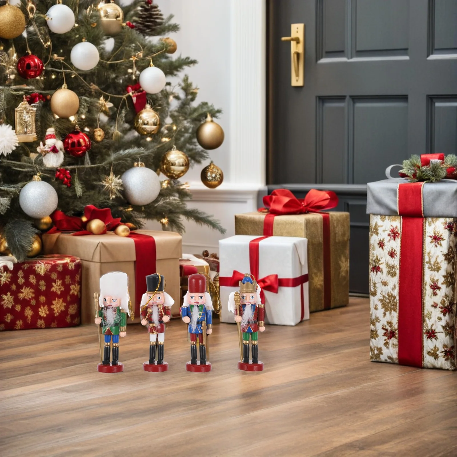 

4Pcs Christmas Wood Nutcracker Soldier Ornament Vibrant Holiday Decorative Statue for Desktop Living Room Bedroom Xmas Tree