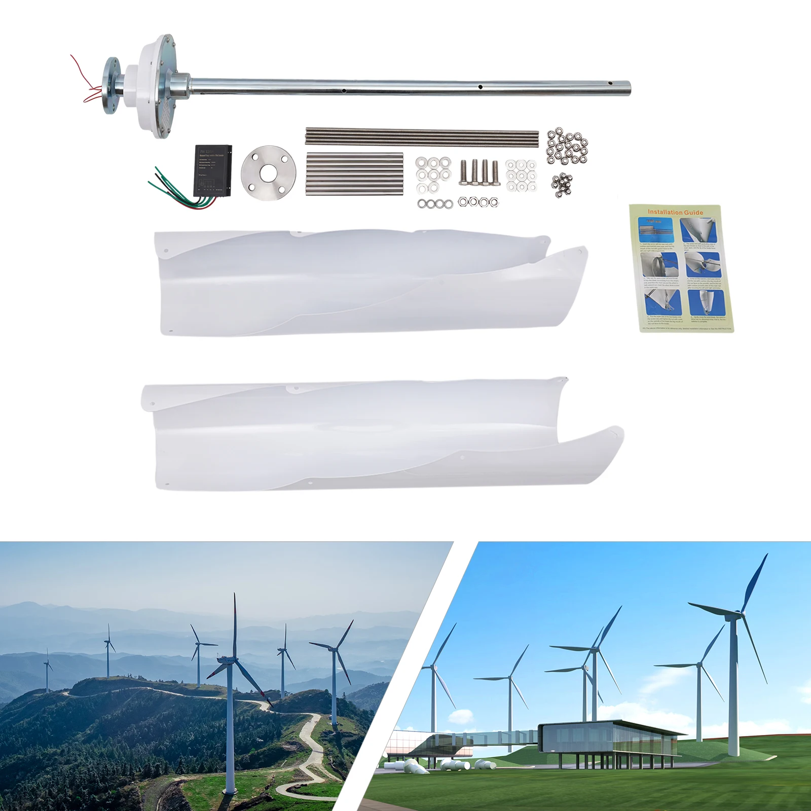 Imagem -04 - Vertical Helix Wind Power Turbina Generator Kit Lâminas Pwm Controller Helix Maglev 12v 24v 400w