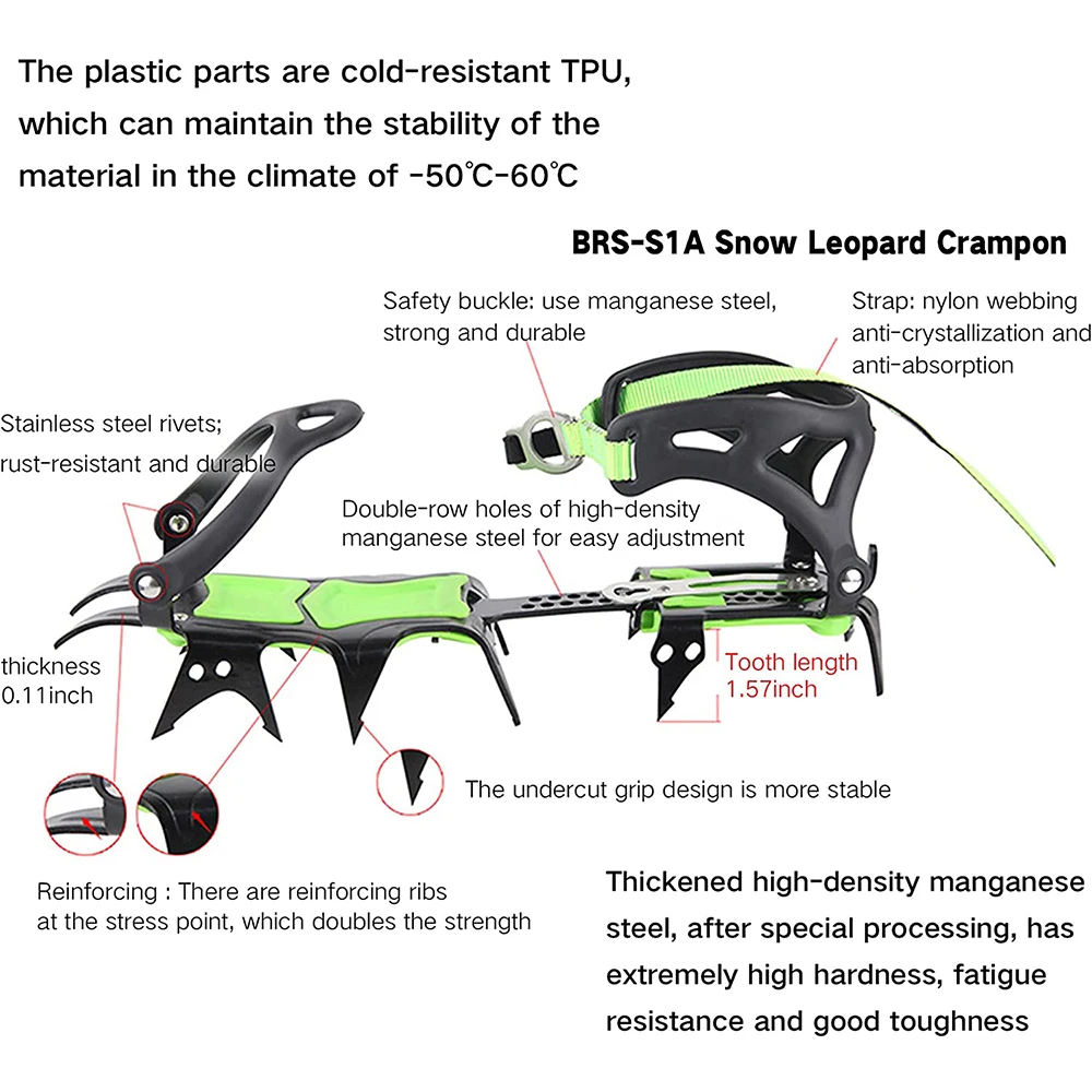 BRS-S1A Fourteen Teeth Leopard Ice Crampons Outdoor Snow Boot Shoe Covers Gripper Ice Claw