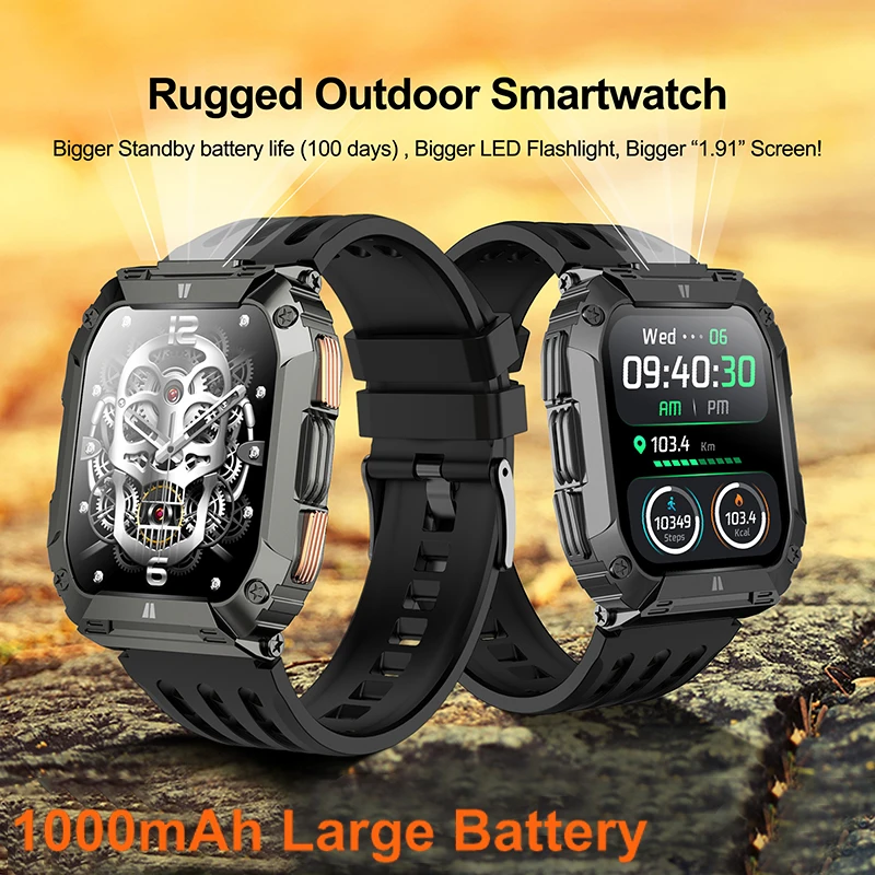 

2025 New Smart Watch Men 1000mAh Large Capacity Battery Outdoor Flashlight Bluetooth Call Waterproof Sport Fitness Smartwatch
