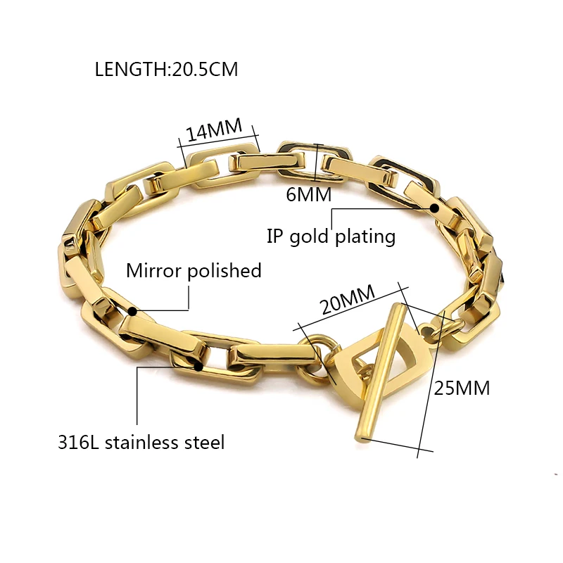 Stainless Steel Geometric Link Chain Bracelets for Women men T bar Lock Clasp Hand Jewelry Gifts Trendy Bracelets