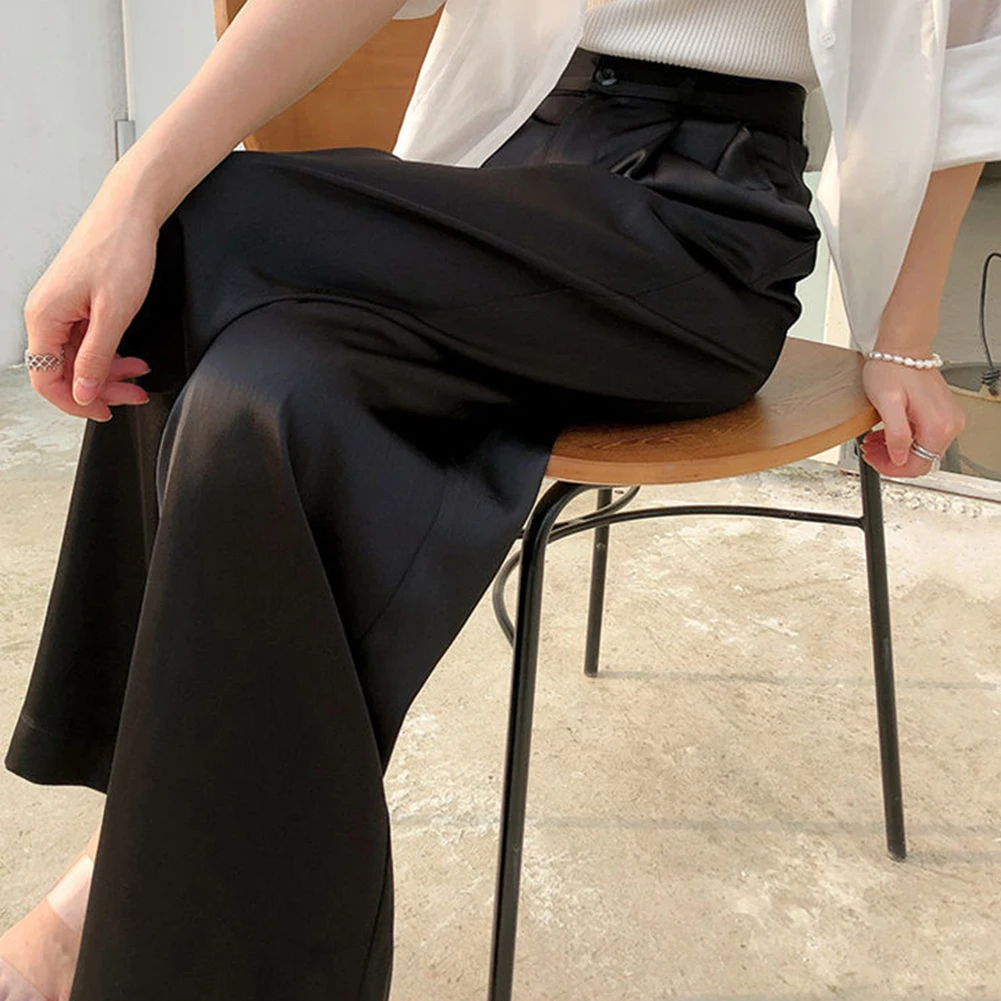 

Брюки из ацетатного сатина, черные, повседневные, однотонные, для работы, прямого кроя, размер L