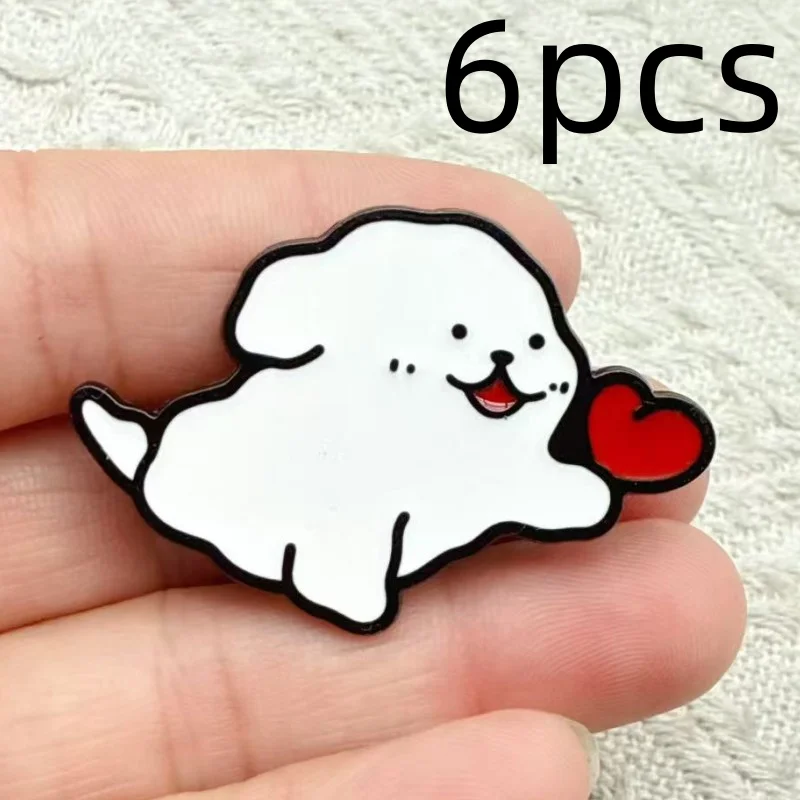 6pcs Puppy Heart Shape Enamel Pins Funny Dog Brooches Lapel Badges Backpack Clothes Animals Pet Jewelry Pin Gifts for Friends