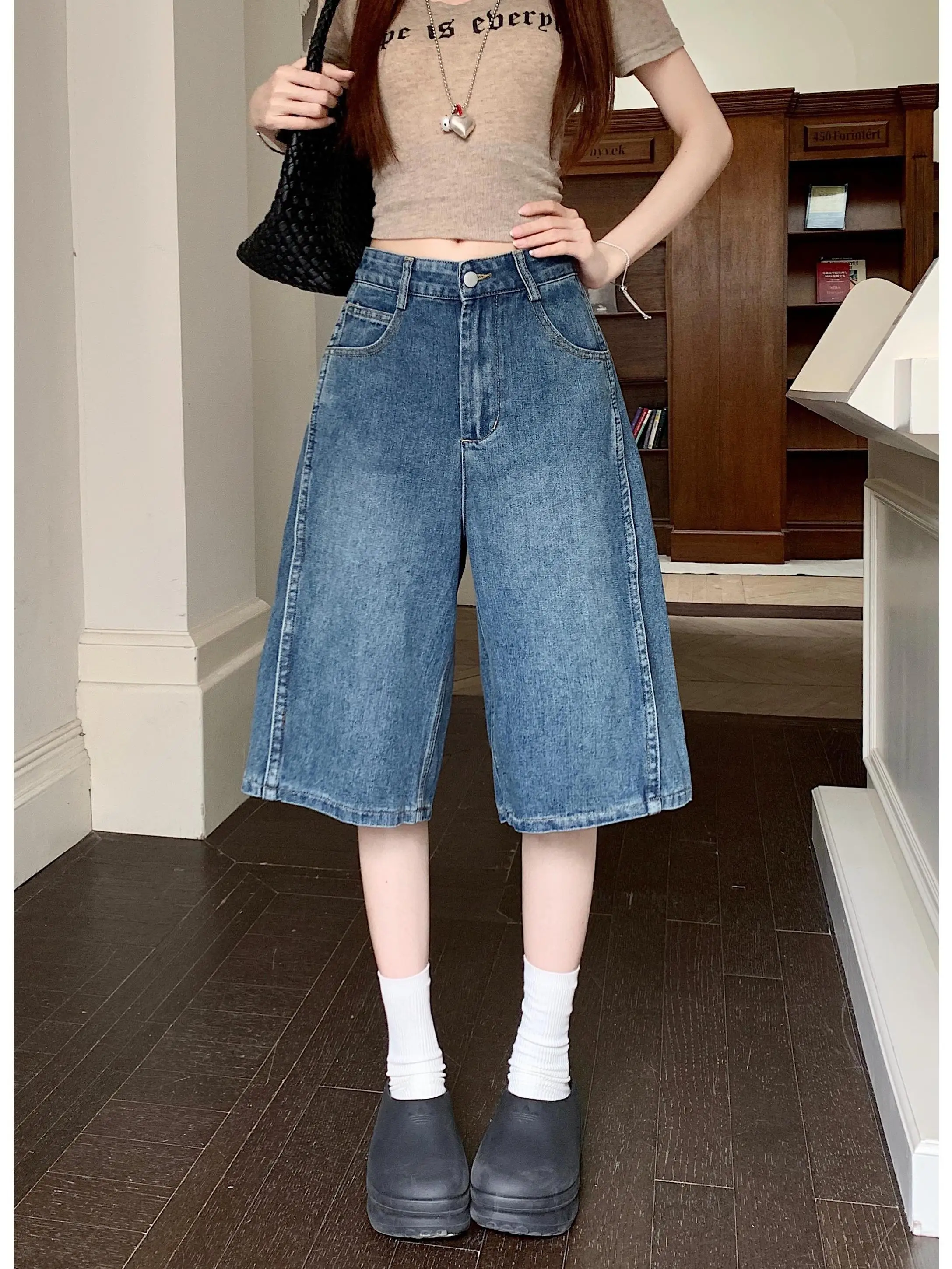 

Washed Denim High Waist Wide Leg Jeans Women's Summer New Style American Vintage Seven-Foot Pants Casual Commute Style