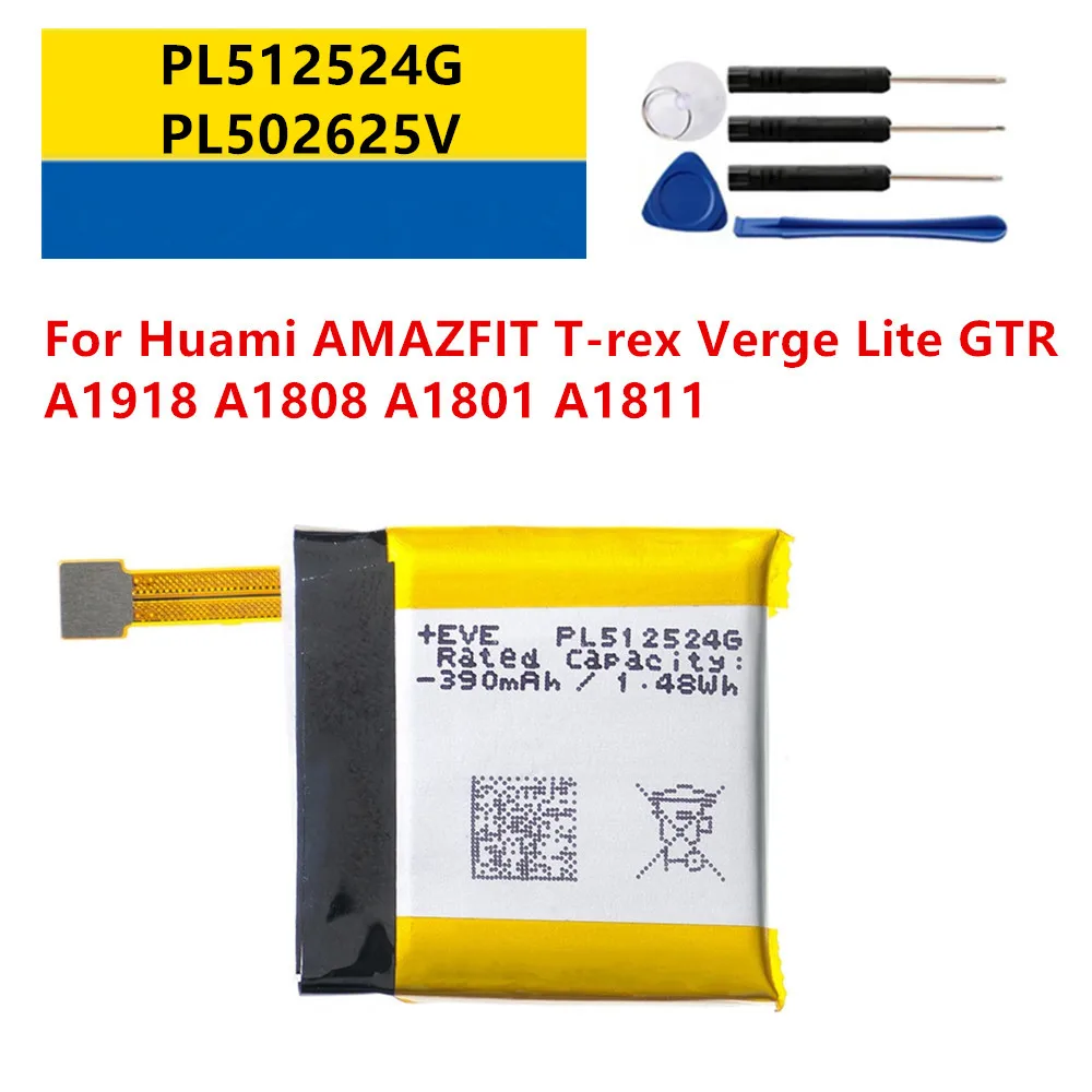 New PL512524G PL502524V Battery For Huami AMAZFIT T-rex Verge Lite Gtr A1918 A1808 A1801 A1811 Smart Watch Batterie + Free Tools