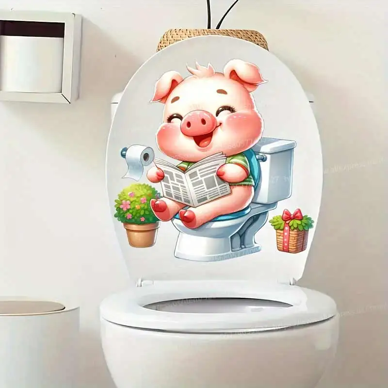 Cute Panda Reading Newspaper Toilet Lid Decal - Animal Self-Adhesive Bathroom Toilet Sticker Waterproof Funny Home Decor M1125