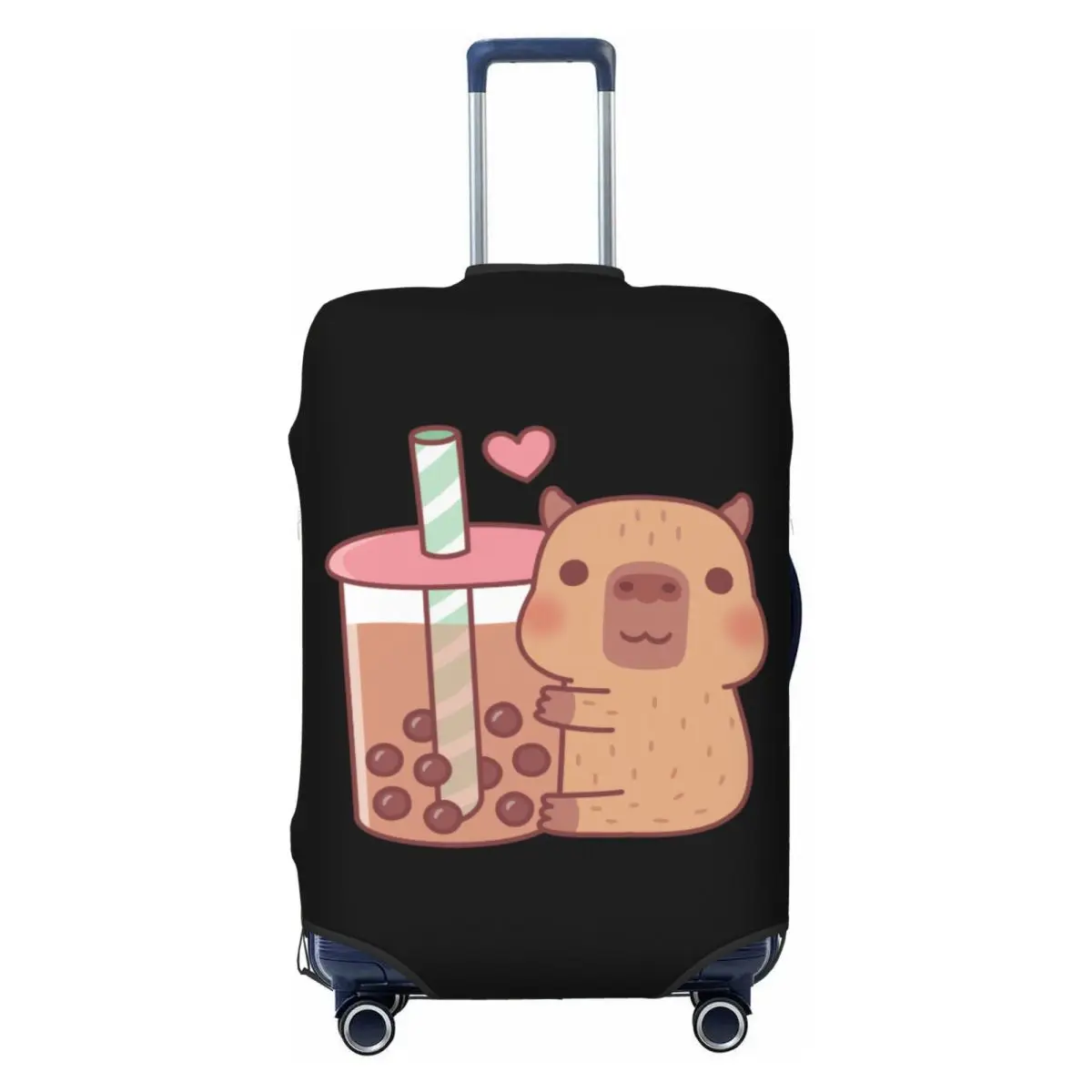 

Cute Little Capybara Hugs Bubble Tea Suitcase Cover Washable Travel Luggage Covers for 18-32 inch