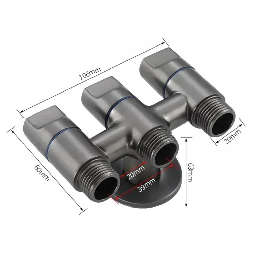 1PCS 3-way Control Angle Valve With 4 Point Snap Connector Stainless Steel G1/2 Water Diversion Valve Balcony Kitchen Bathroom