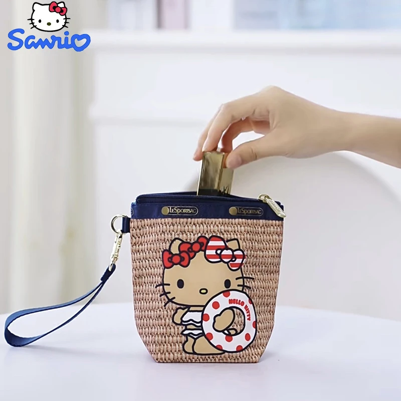 Sanrio Hello Kitty borsa in tessuto bohémien Kt borsa Organizer in stile spiaggia stampata borse a cesto Casual di grande capacità per regalo da