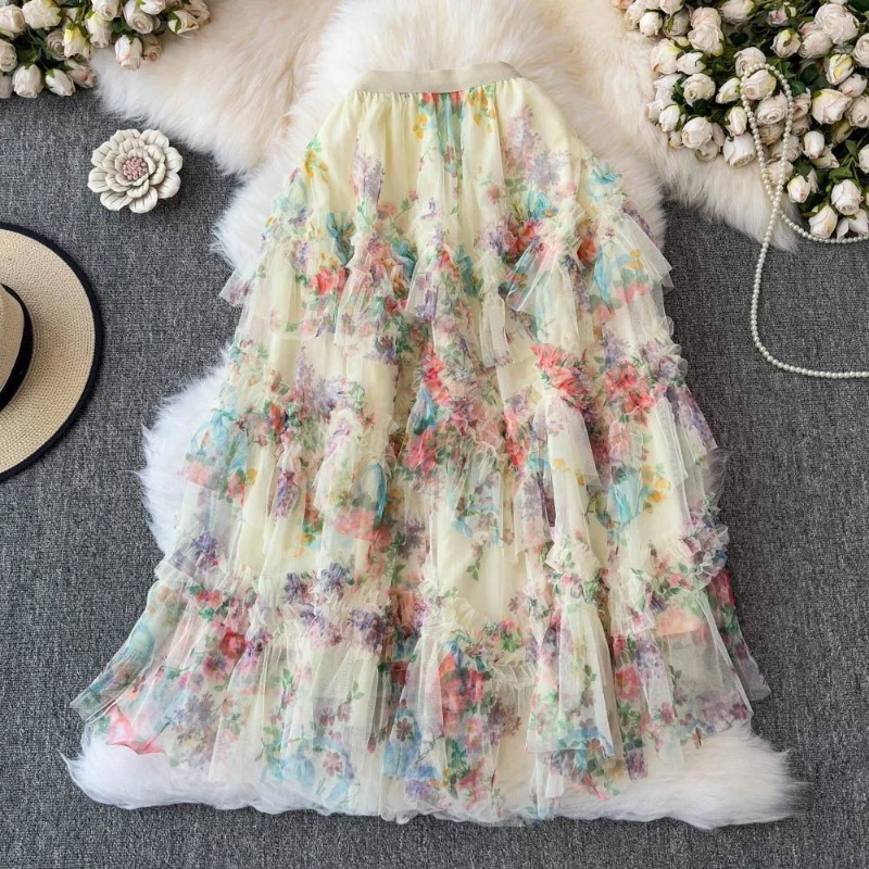 

Casual Style plus Size Tulle Skirt High Waist Flared Dressing Cake Style Half-length Women's Fashion Skirts