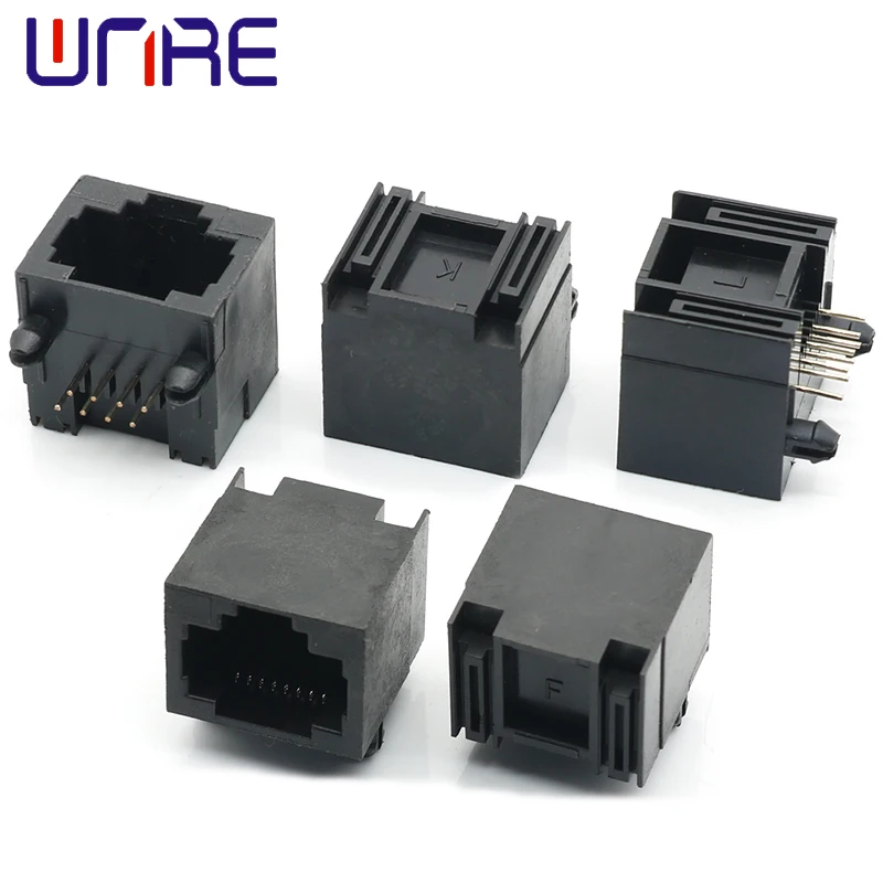 All Plastic 5Pcs RJ45-56 Without Light Crystal Head Female 8P8C Black Without Spring Network Socket Connector Interface